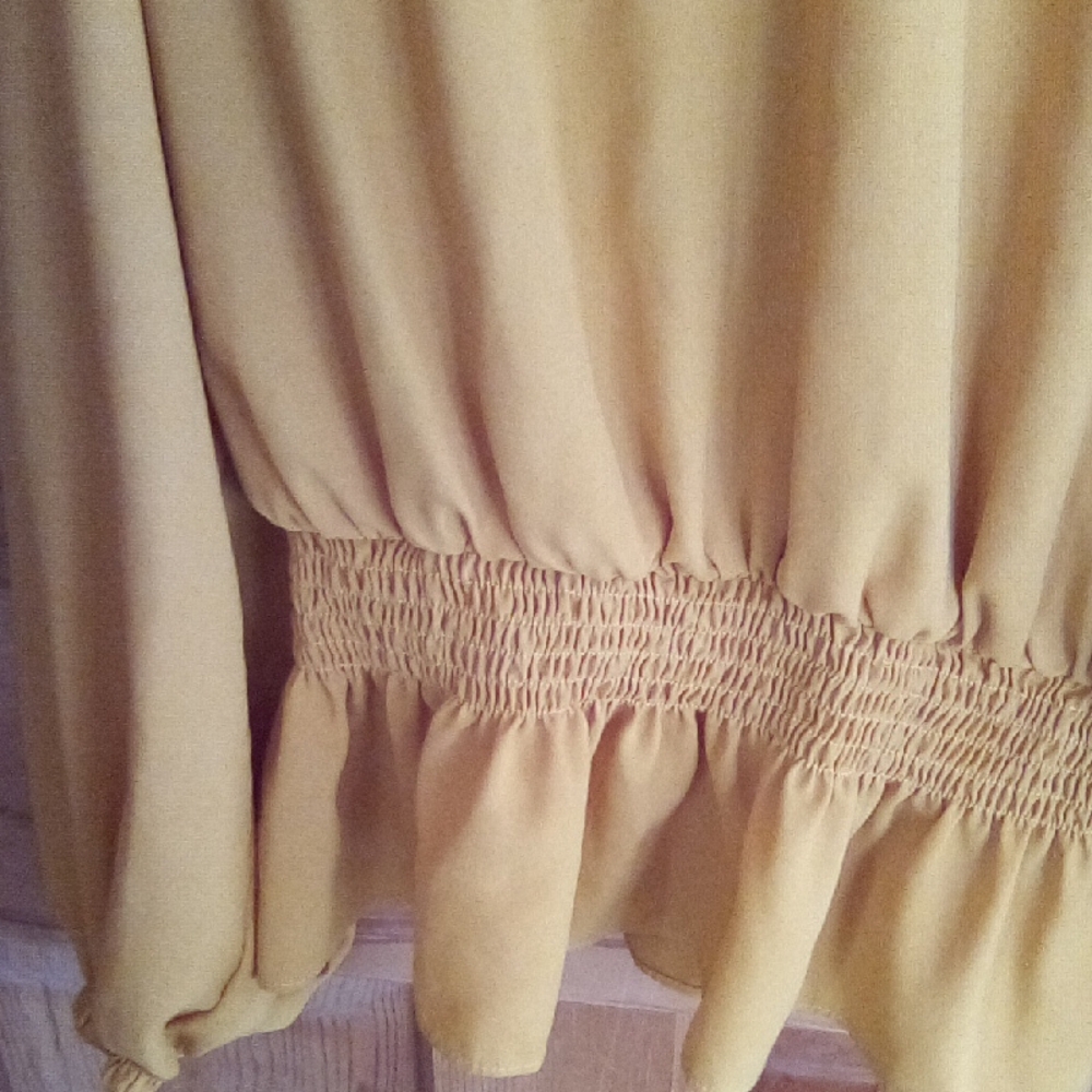 Women's Mustard Ruffle Neck Blouse - Picture 4 of 14